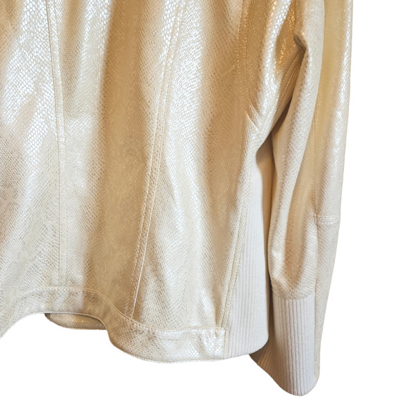 Chico's Snakeskin Embossed Faux Leather Jacket Cream Women's Size 1 (Medium) - Picture 10 of 12
